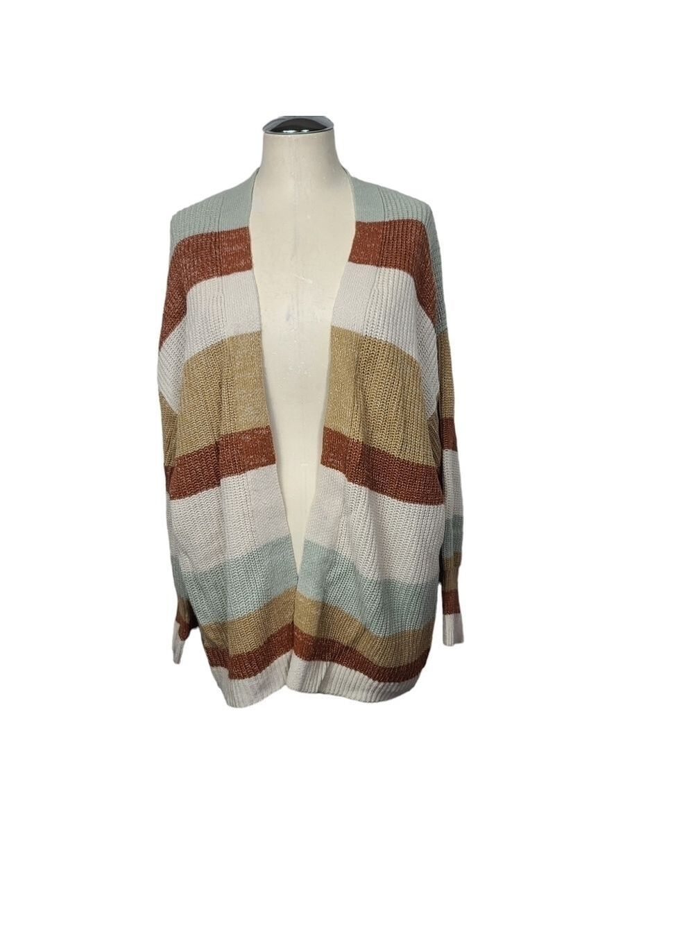 Nine West Striped Knit Open Cardigan L